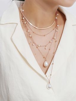 Peora - Rose Gold Plated Pendant Layered Necklace