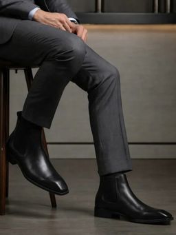 HAYES LONDON - Men Genuine Leather Black Chelsea Boots
