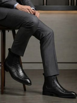 HAYES LONDON - Men Genuine Leather Black Chelsea Boots