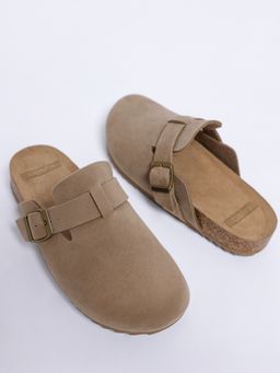 Rag & Co - Women Taupe Buckle Accent Slip-On Footbed Mules