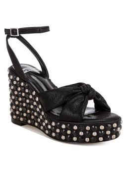 Rag & Co - Women Black Pearl and Diamante Embellished Wedges Heels