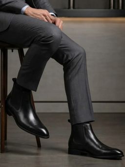 HAYES LONDON - Men Genuine Leather Black Chelsea Boots