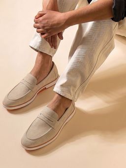 HAYES LONDON - Men Cream Italian Suede Leather Casual Loafers
