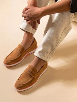 HAYES LONDON - Men Tan Italian Suede Leather Casual Loafers