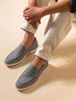 HAYES LONDON - Men Grey Italian Suede Leather Casual Loafers
