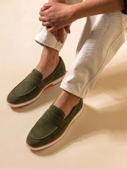 HAYES LONDON - Men Olive Italian Suede Leather Casual Loafers