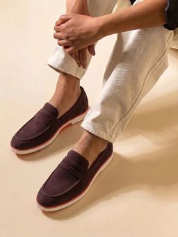 HAYES LONDON - Men Wine Italian Suede Leather Casual Loafers