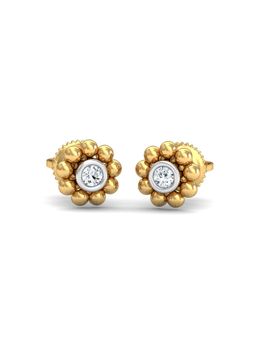 KuberBox - 18K Gold Aureate Beads Diamond Stud Earrings for Women-Girls