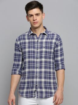 SHOWOFF - Mens Spread Collar Checked Blue Classic Shirt