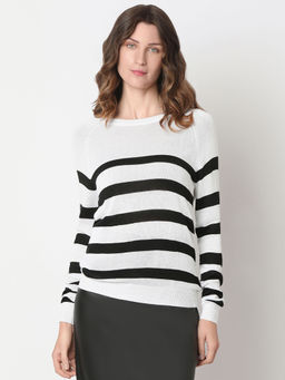 VERO MODA - White Striped Knit Sweater