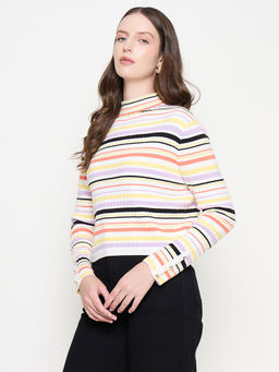 Madame - Women Stripes Off White Sweater