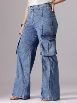 Miss Chase - A+ Curve Collection Plus Size Women's Blue Wide-Leg Denim Jeans