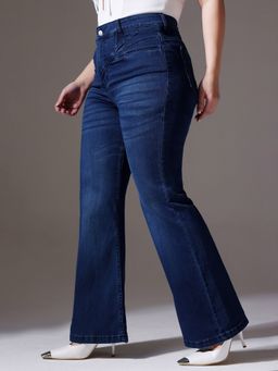 Miss Chase - A+ Curve Collection Plus Size Women's Navy Blue Bootcut Shaping Jeans