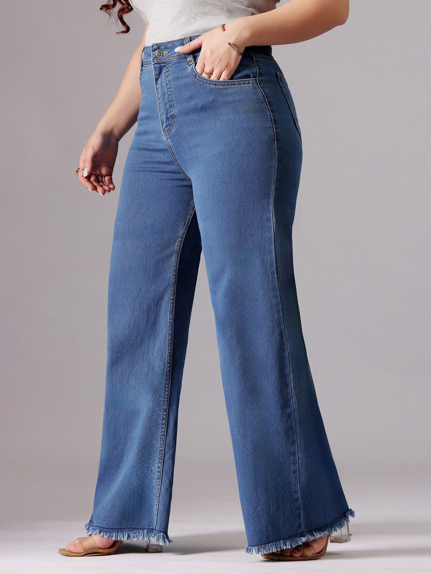 miss chase A+ Curve Collection Plus Size Women's Mid Blue Wide-Leg Jeans-picture-15