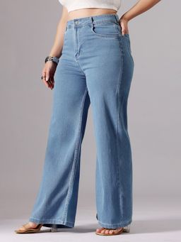 Miss Chase - A+ Curve Collection Plus Size Women's Blue Wide-Leg Stretchable Jeans