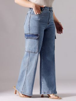Miss Chase - A+ Curve Collection Plus Size Women's Blue Wide-Leg Denim Jeans