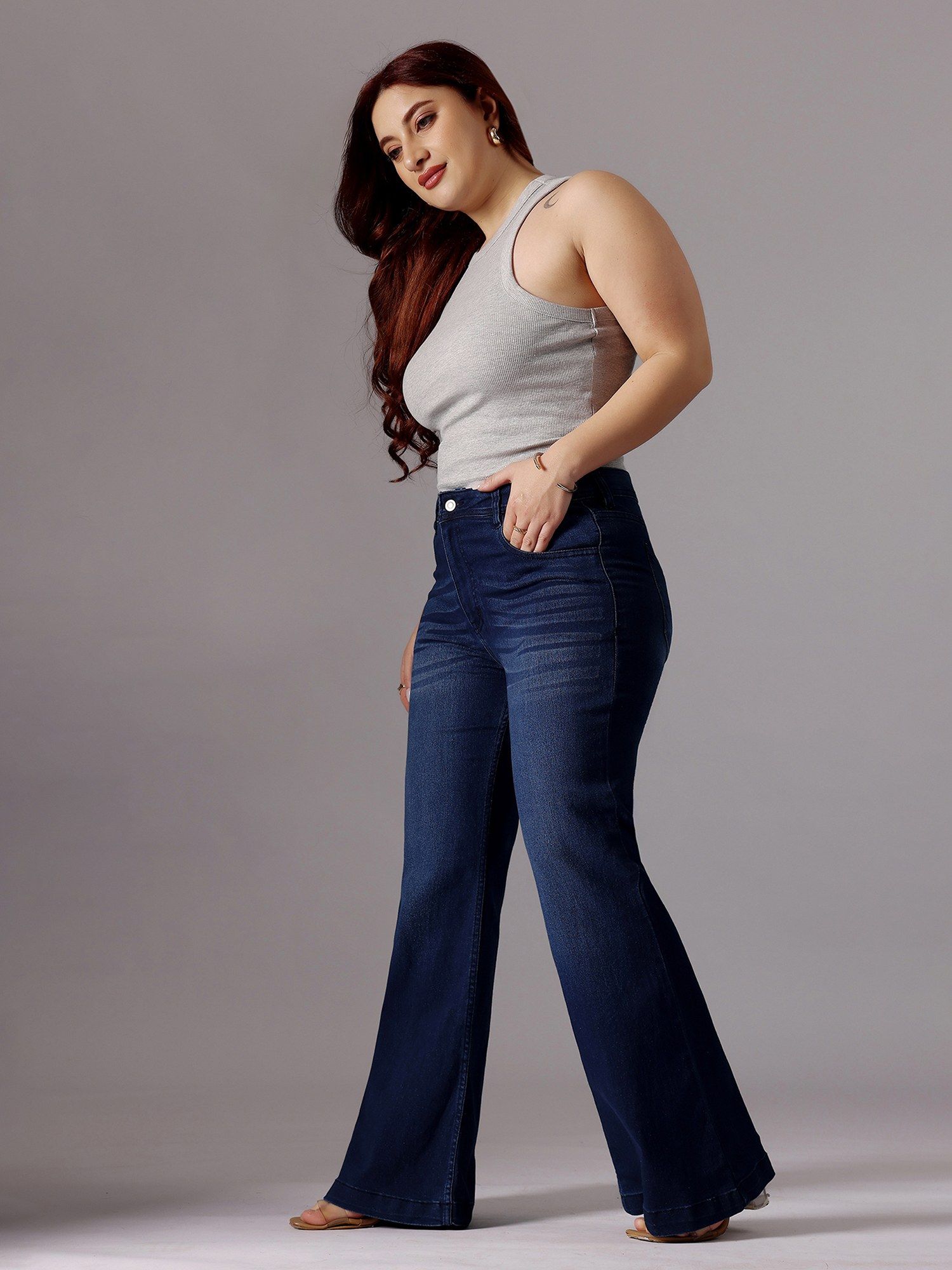 miss chase A+ Curve Collection Plus Size Women's Navy Blue High-Rise Denim Jeans-picture-37