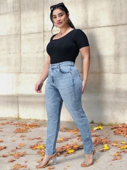 Miss Chase - A+ Curve Collection Plus Size Women's Light Blue Stretchable Jeans