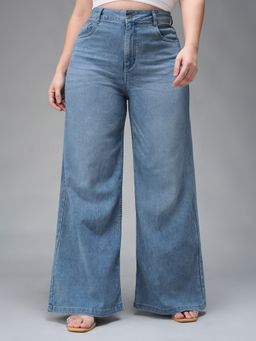 Miss Chase - A+ Curve Collection Plus Size Light Blue Wide-Leg Stretchable Denim Jeans