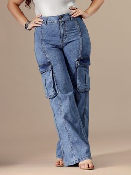 Miss Chase - A+ Curve Collection Plus Size Women Blue Wide-Leg High-Rise Denim Jeans