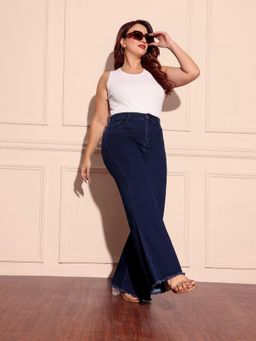 Miss Chase - A+ Curve Collection Plus Size Women Navy Blue Wide-Leg Denim Jeans