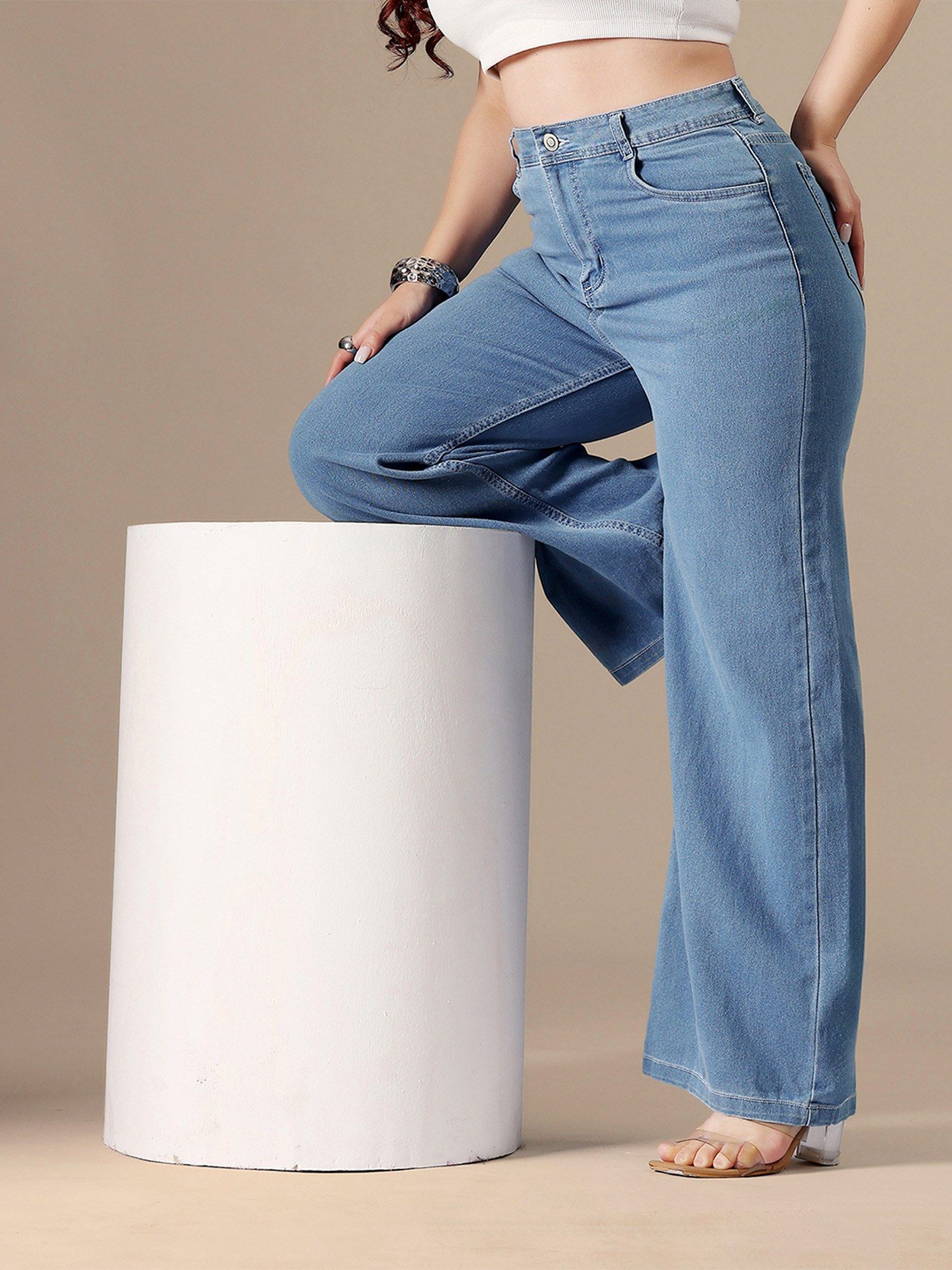 miss chase A+ Curve Collection Plus Size Women Blue Wide-Leg High-Rise Denim Jeans-picture-43