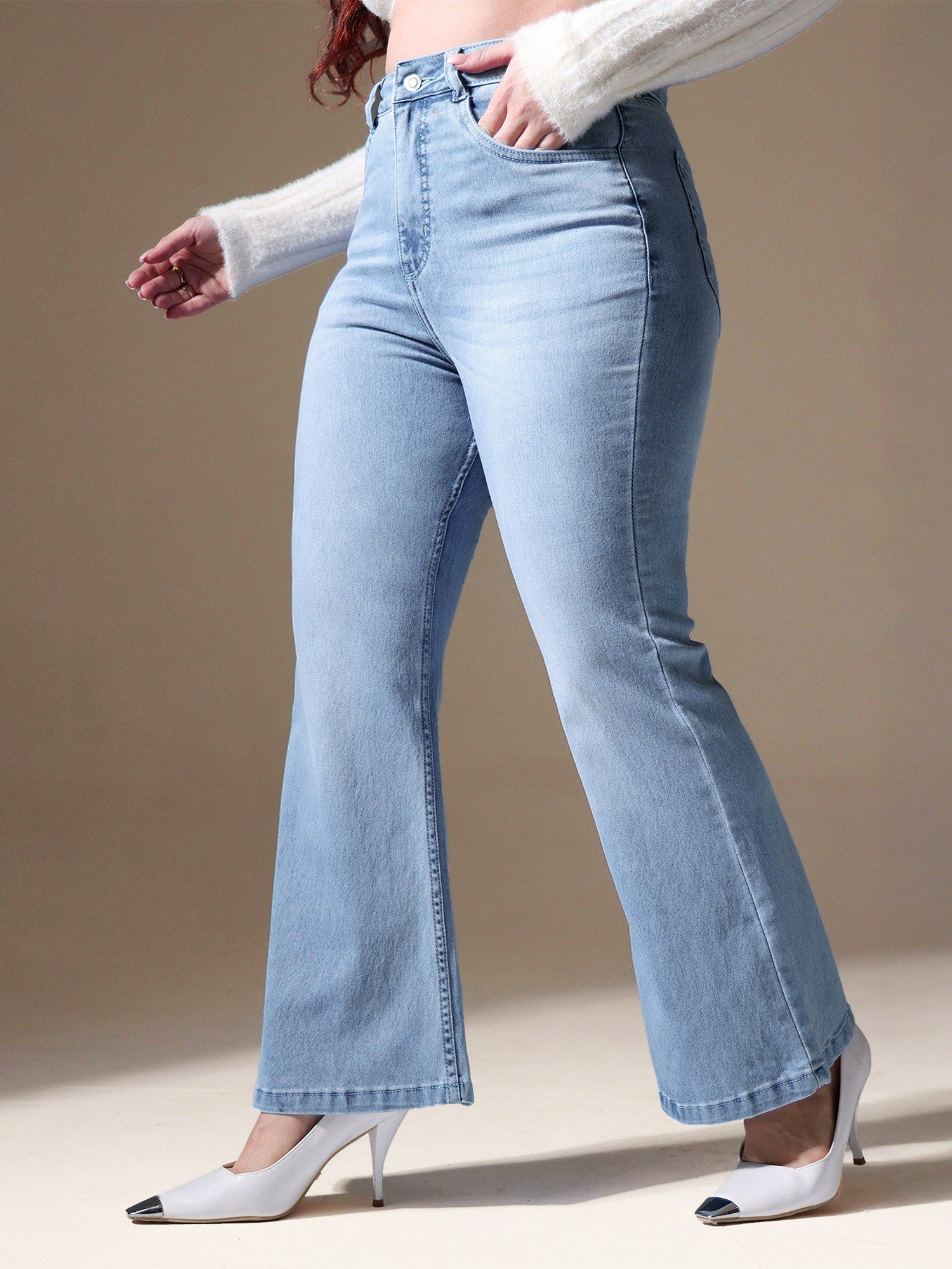 miss chase A+ Curve Collection Plus Size Women Light Blue Stretchable Bootcut Jeans-picture-18