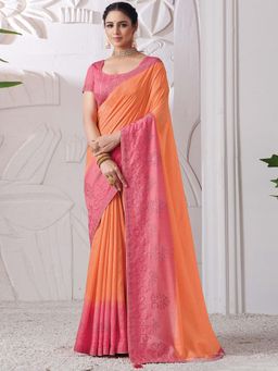 Odette - Vibrant Combination of Orange & Pink Saree with Unstitched Blouse