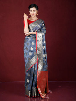 EXCLUSIVA - Grey Zari Woven Work Banarasi Saree with Unstitched Blouse