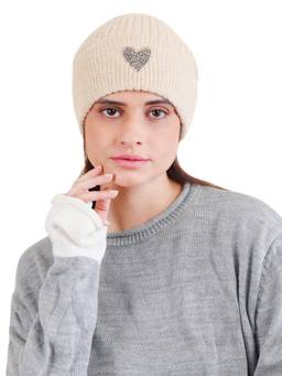 Bharatasya - Pure Lambswool Seamless Trendy Knitted Beanie Fashion Winter Cap for Women Beige