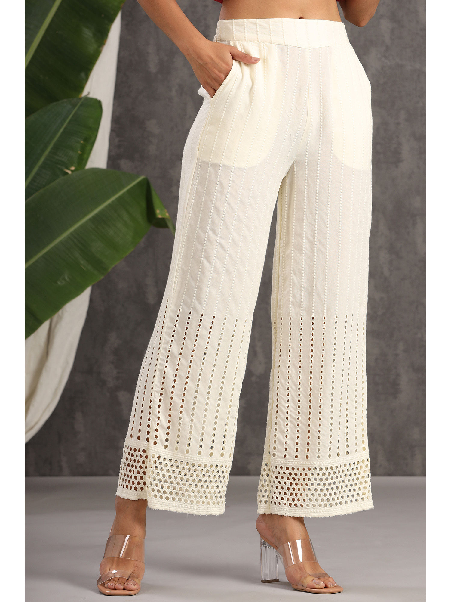 juniper Ivory Rayon Schiffli Flared Palazzo-picture-11