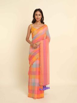Suta - Multi-Color Checks Cotton Blend Saree
