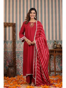 Rangeelo - Maroon Handwork Muslin Kurta (Set of 3)