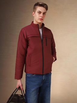 Dennis Lingo - Men'S Maroon Solid Mock Collar Long Sleeves Padded Jacket
