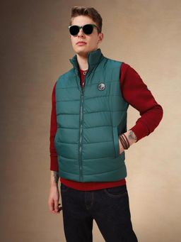 Dennis Lingo - Men'S Green Solid Stand Collar Sleeveless Padded Jacket