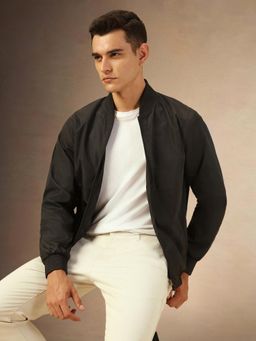 Dennis Lingo - Men Regular Fit Ployseter Solid Mock Collar Bomber Jacket