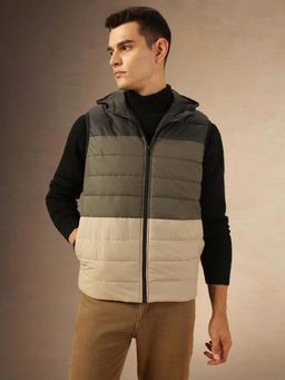 Dennis Lingo - Men Regular Fit Ployseter Colorblock Sleeveless Hooded Padded Jacket