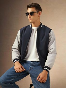 Dennis Lingo - Men Regular Fit Ployseter Colorblock Mock Collar Bomber Jacket