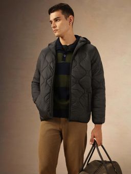 Dennis Lingo - Men Regular Fit Ployseter Solid Full Sleeves Hooded Quilted Jackets
