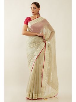 Soch - Women Green Saree with Unstitched Blouse