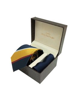 The Tie Hub - Yellow Stripe Microfiber Neck Tie with Solid Pocket Square Combo Set