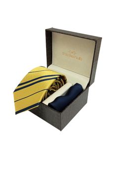 The Tie Hub - Yellow Stripe Microfiber Neck Tie with Solid Pocket Square Combo Set