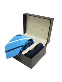 The Tie Hub - Sky Blue Stripe Microfiber Neck Tie with Solid Pocket Square Combo Set