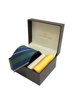 The Tie Hub - Green with Blue Stripe Microfiber Neck Tie with Solid Pocket Square Combo Set