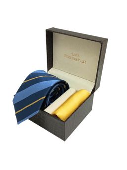 The Tie Hub - Blue Stripe Microfiber Neck Tie with Solid Pocket Square Combo Set