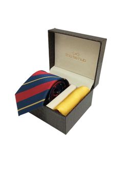The Tie Hub - Multi-Color Stripe Microfiber Neck Tie with Solid Pocket Square Combo Set