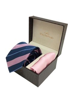 The Tie Hub - Pink with Blue Stripe Microfiber Neck Tie with Solid Pocket Square Combo Set