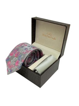 The Tie Hub - Pink Floral Microfiber Neck Tie with Solid Pocket Square Combo Set