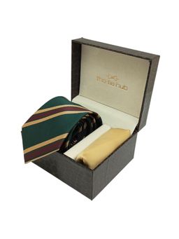 The Tie Hub - Green Stripe Microfiber Neck Tie with Solid Pocket Square Combo Set