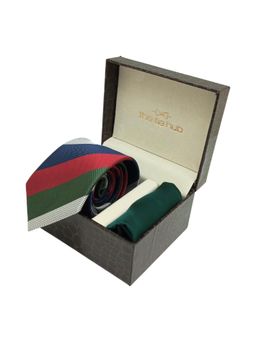 The Tie Hub - Multi-Color Stripe Microfiber Neck Tie with Solid Pocket Square Combo Set
